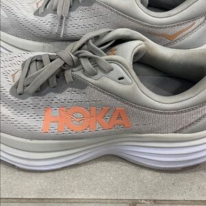 Hoka Light Gray and Peach Athletic Shoes-Size 7.5